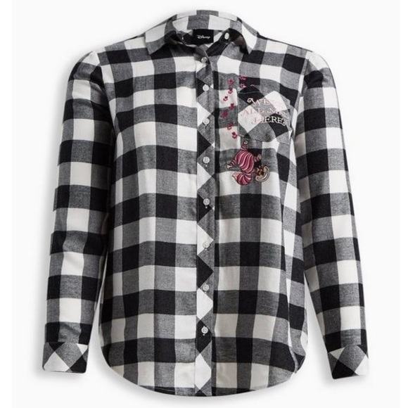 torrid Tops - TORRID NWT ALICE IN WONDERLAND LIZZIE RAYON PLAID LONG SLEEVE BUTTON UP SHIRT